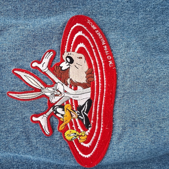 Rare VTG Looney Tunes Bugs Bunny Daffy Taz 1993 Hoodie Denim Jean Jacket 90s L - Picture 2 of 9